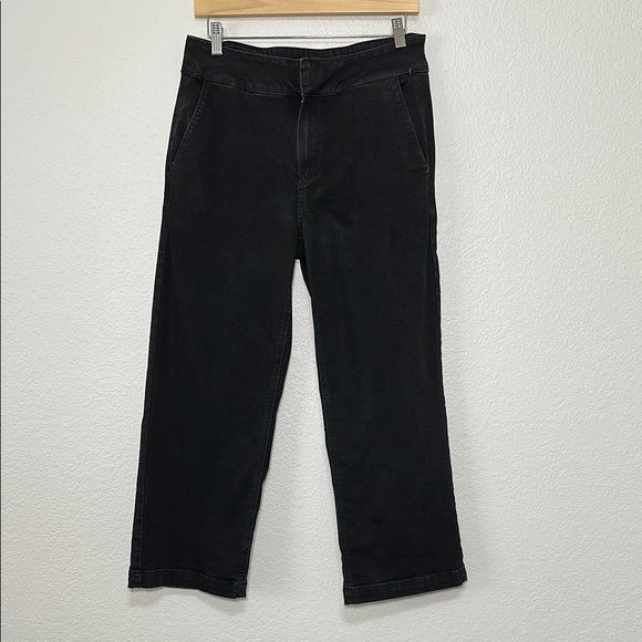 Paige Black Wax Coated Wide-Leg Cropped Pants 30 - Picture 1 of 8